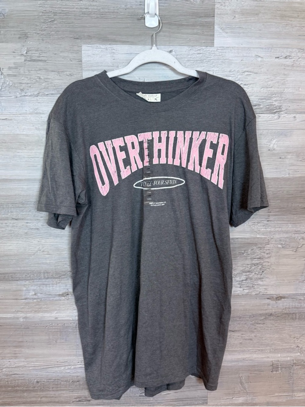 NWT Simply Southern Overthinker Graphic Tee Charcoal Grey Pink Large